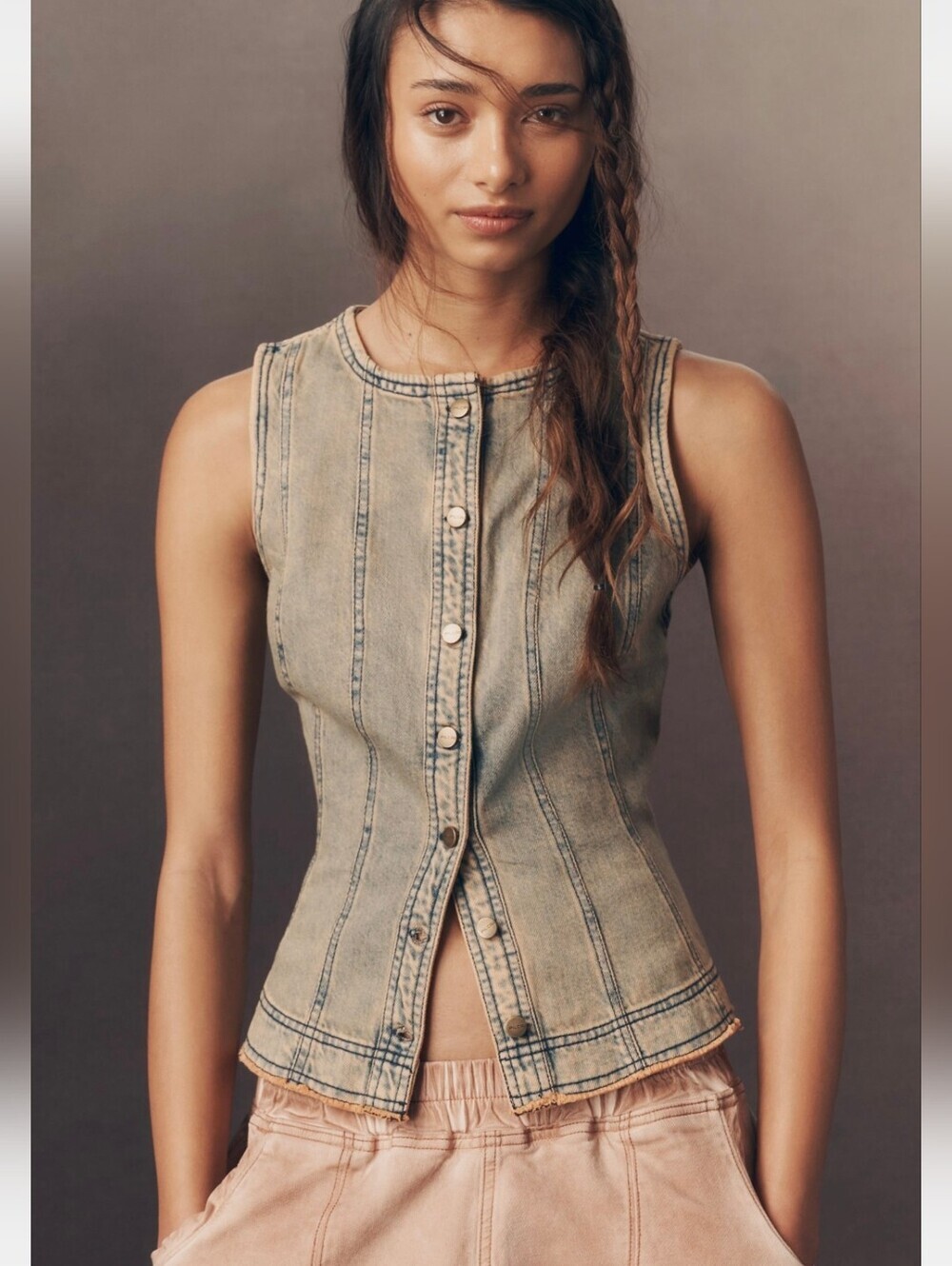 Pilcro by Anthropologie Sleeveless Washed Denim Vest-Denim Light